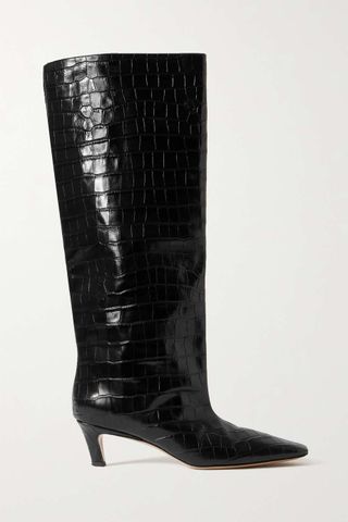 Totême + Croc-Effect Leather Knee Boots