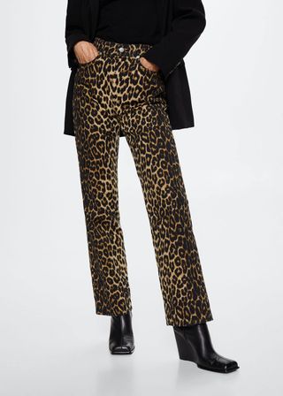 Mango + Animal Print Straight Jeans