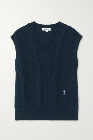Sporty & Rich + Embroidered Cable-Knit Cotton Vest