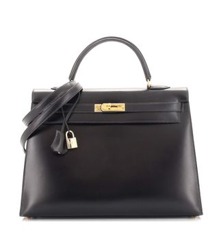 Hermès + Kelly Handbag Noir Box Calf With Gold Hardware