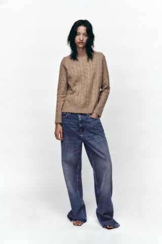 Zara + Cable Knit 100% Cashmere Sweater
