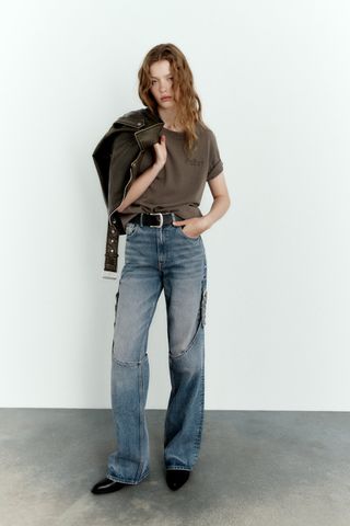 Zara + TRF Wide-Leg Buckle Jeans