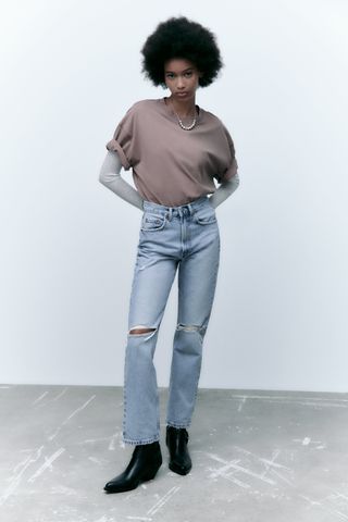 Zara + TRF Ripped Straight Jeans