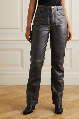 Remain Birger Christensen + Distressed Textured-Leather Straight-Leg Pants