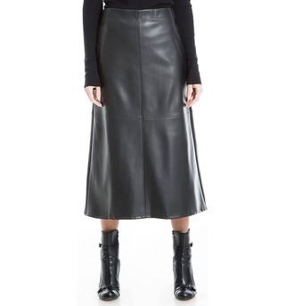 Max Studio + Faux Leather A-line Midi Skirt