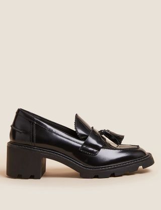 M&S Collection + Leather Tassel Block Heel Loafers