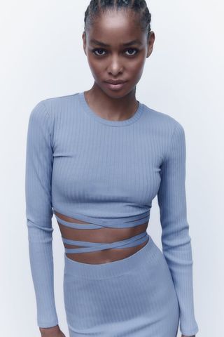 Zara + Ribbed Lace-Up Top