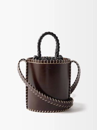 Chloé + Louela Blanket-Stitched Leather Bucket Bag