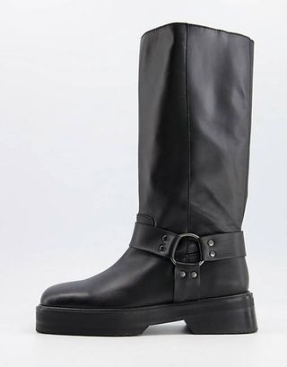 ASOS + Chilli Premium Leather Harness Knee Boots in Black