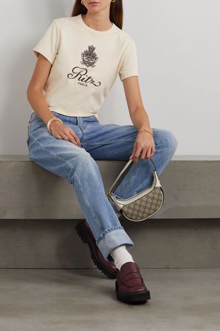 Frame + + Ritz Paris Embroidered Cotton-Jersey T-Shirt