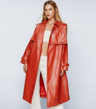 Nasty Gal + Belted Faux Leather Trench Coat