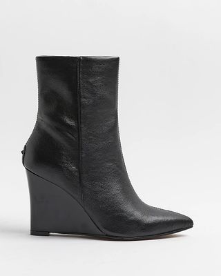 River Island + Black Pointed Toe Wedge Ankle Boots