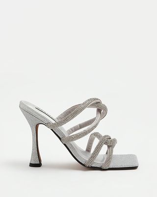 River Island + Silver Wide Fit Strappy Heeled Mules