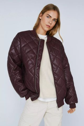 Nasty Gal + Quilted Faux Leather Bomber Jacket