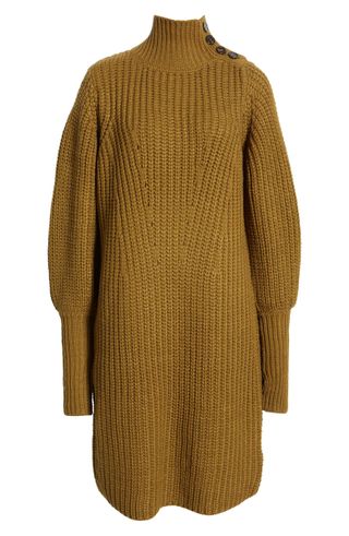 Moon River + Button Detail Turtleneck Long Sleeve Sweater Dress