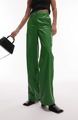Topshop + Faux Leather Wide Leg Trousers