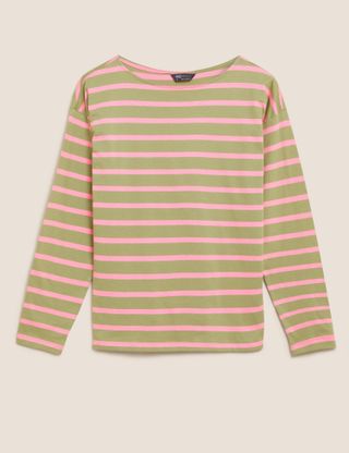 Marks and Spencer + Pure Cotton Striped Slash Neck Top