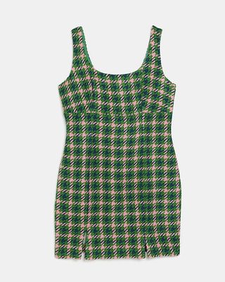 River Island + Green Boucle Check Mini Pinafore Dress