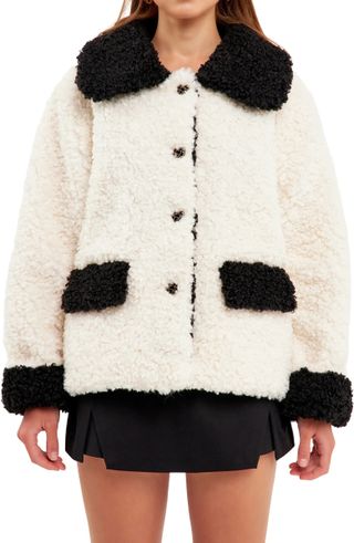 Endless Rose + Colorblock Faux Shearling A-Line Jacket