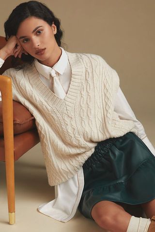 By Anthropologie + Oversized Cable-Knit Sweater Vest