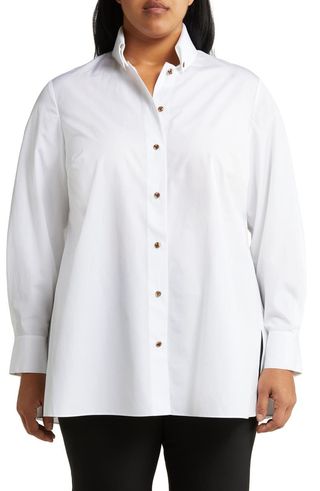 Lafayette 148 + Organic Cotton Poplin Button-Down Peplum Shirt