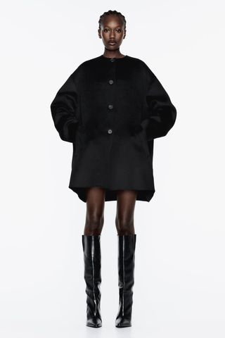 Zara + Wool Blend Round Collar Coat