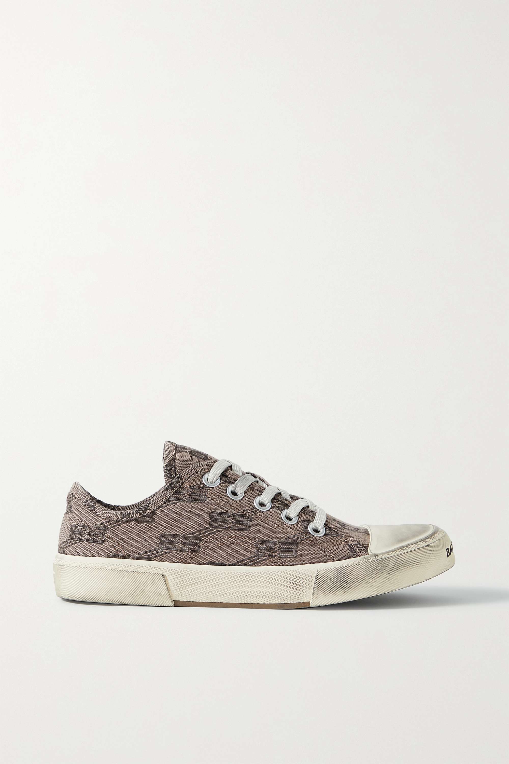 Balenciaga + Paris Distressed Logo-Jacquard Canvas Sneakers