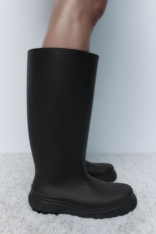 Zara + Flat Rubberized Knee-High Boots