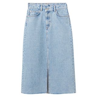 Mango + Front Slit Nonstretch Cotton Denim Skirt
