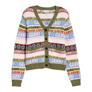 Ganni + Graphic Recycled Wool Blend Cardigan