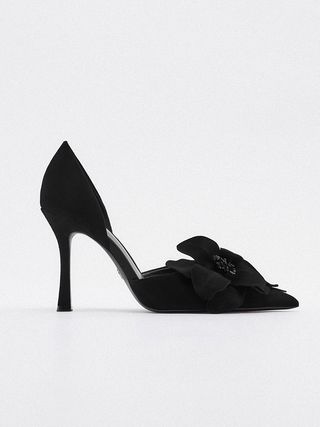 Zara + High Heeled Suede Flower Shoes