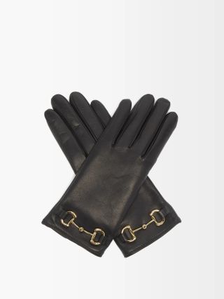 Gucci + Horsebit Cashmere-Lined Leather Gloves