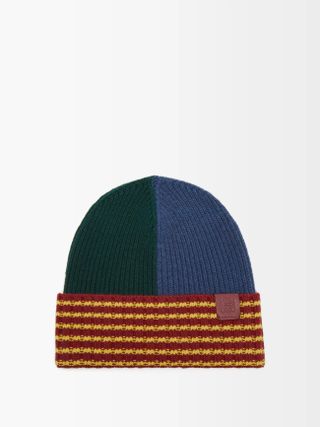 Loewe + Anagram-Patch Striped Wool Beanie Hat