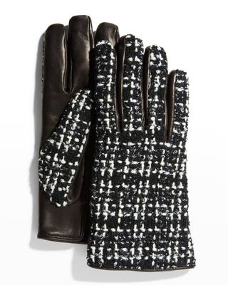 Saint Laurent + Checkered Tweed & Leather Gloves