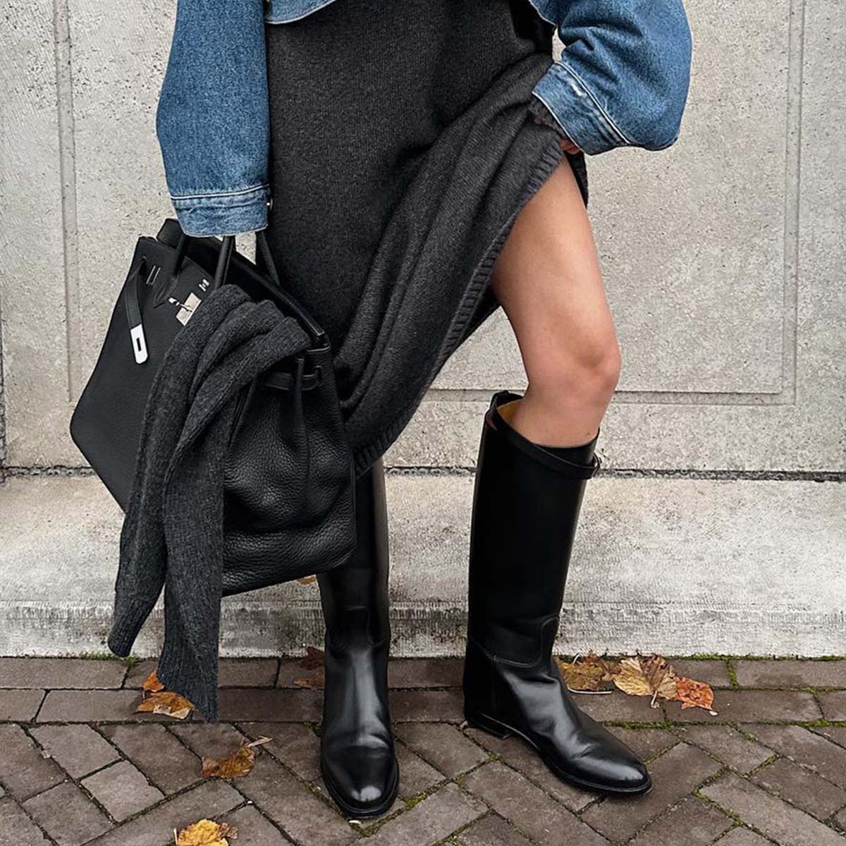 Outfit Black Knee High Boots  Leather Knee High Boots Outfit
