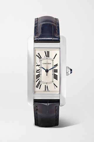 Cartier + Tank Américaine Automatic 22.6mm Medium Stainless Steel and Alligator Watch