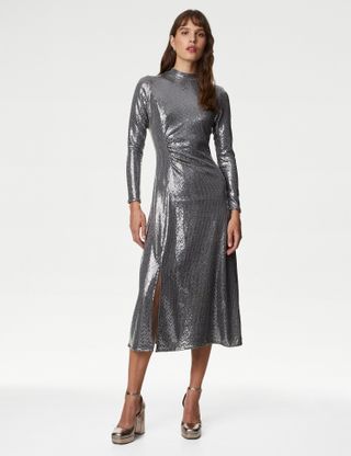 M&S Collection + Sequin Ruched Midi Column Dress