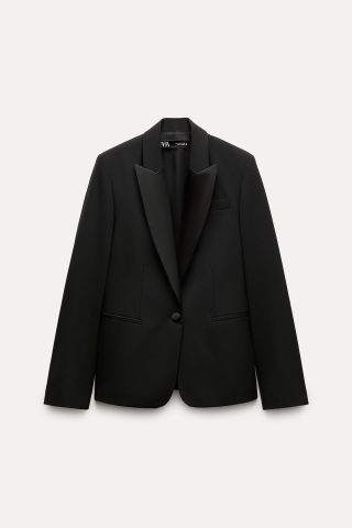 Zara + Wool Blend Tuxedo Blazer