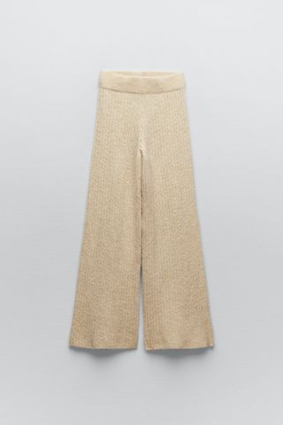 Zara + Ribbed Cable-Knit Trousers