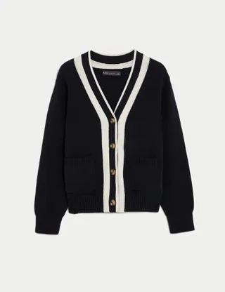 Marks And Spencer + Cotton Rich V-Neck Button Front Cardigan