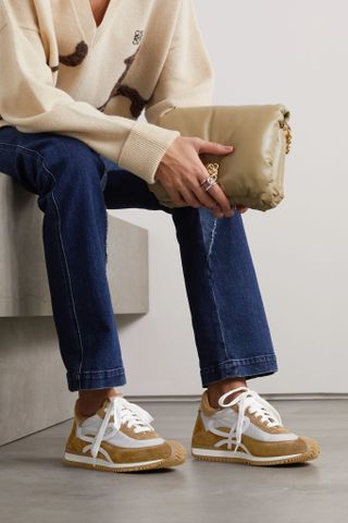 Loewe + Flow Logo-Appliquéd Leather-Trimmed Shell and Suede Sneakers