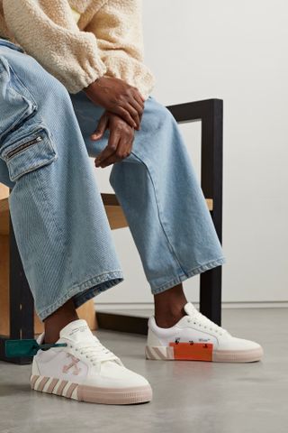 Off-White + Low Vulcanized Suede-Trimmed Canvas Sneakers
