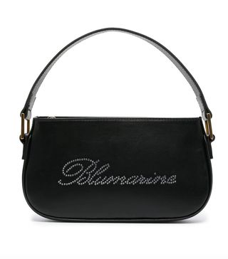 Blumarine + Rhinestone-Logo Leather Shoulder Bag