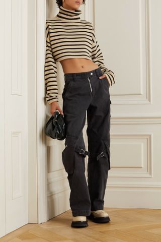 Frankie Shop + Athina Cropped Striped Wool-Blend Turtleneck Sweater