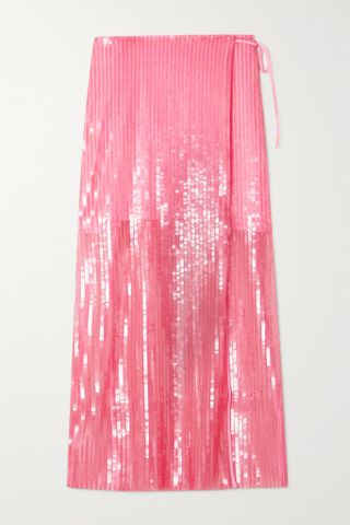 Rotate Birger Christensen + + Net Sustain Adia Sequined Stretch Recycled-Tulle Midi Wrap Skirt