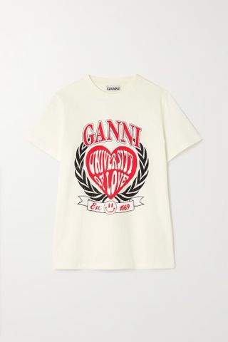Ganni + Heart University of Love Printed Organic Cotton-Jersey T-Shirt