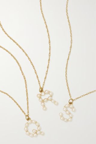 Stone and Strand + Initial 10-Karat Gold Pearl Necklace