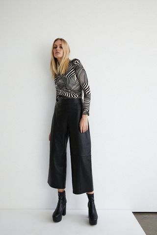 Warehouse + Real Leather Wide Crop Trouser