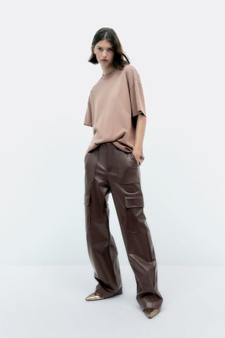 Zara + Faux Leather Cargo Trousers
