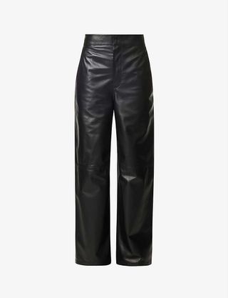 Loewe + Panelled Wide-Leg Mid-Rise Leather Trousers